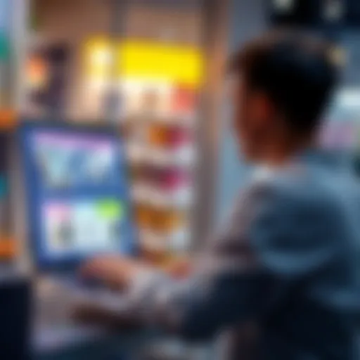 A person using a laptop to browse shopping tools powered by AI, with products displayed on the screen.