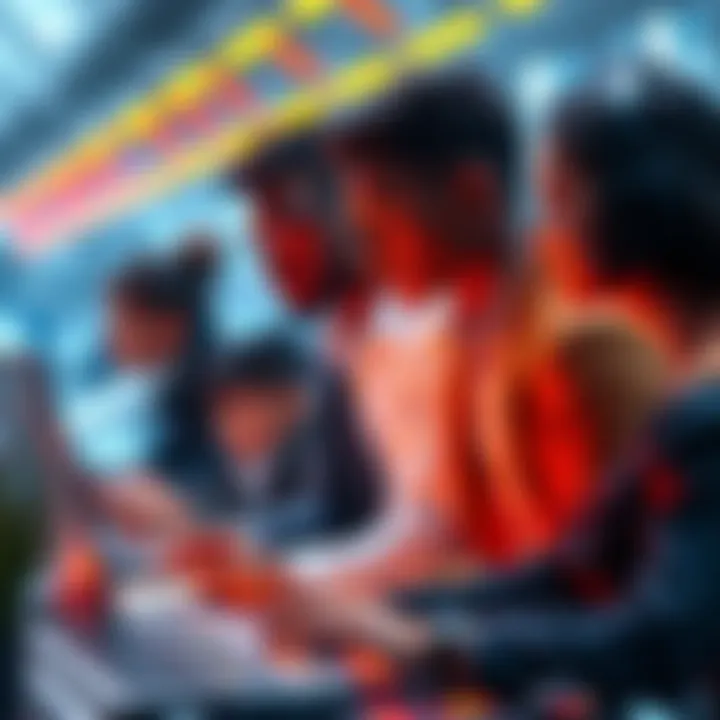 AI Simulation of Human Interactions A digital representation of diverse people interacting in a futuristic setting, showcasing AI-driven simulations.