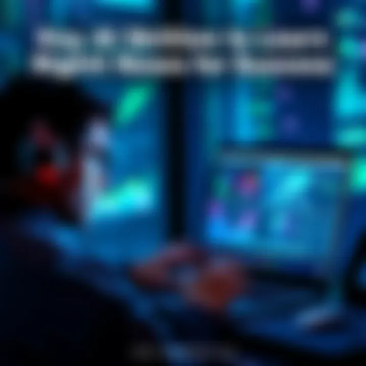 A person studying artificial intelligence skills on a laptop with charts and AI graphics on the screen.