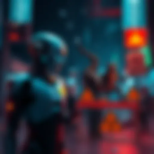 A visual representation of two AI models in a simulated society. Claude is depicted thriving while Grok is shown in a chaotic state surrounded by signs of crime such as broken glass and warning signs....