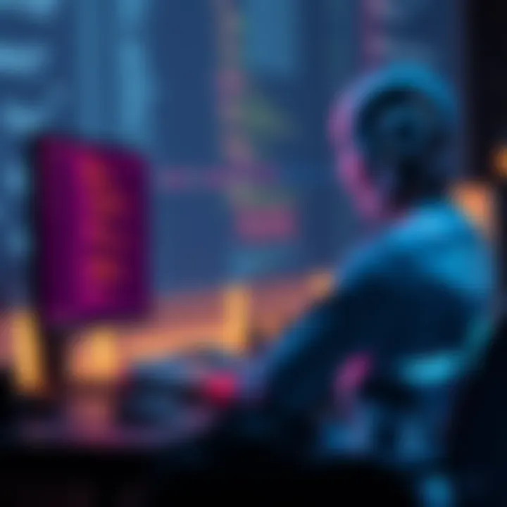 AI and Software Development A person sitting at a computer, looking at code on the screen with an AI robot beside them, symbolizing the impact of AI on software creation.