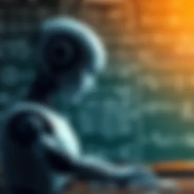 A robot working on mathematical equations with a chalkboard in the background, symbolizing AI's achievement in solving key math problems.
