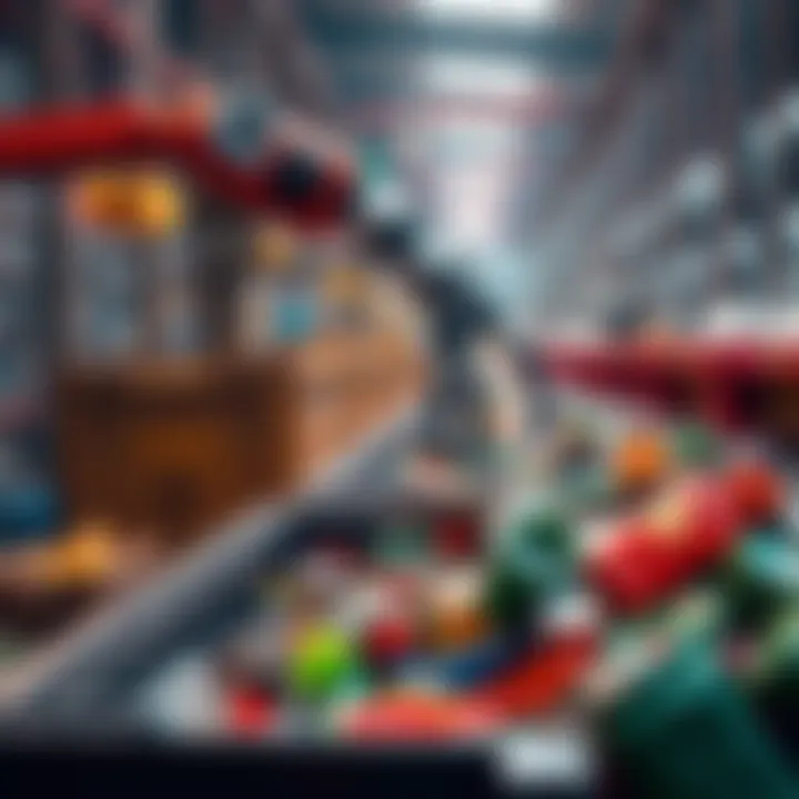 A robotic arm sorting various types of waste in a recycling facility using AI technology.