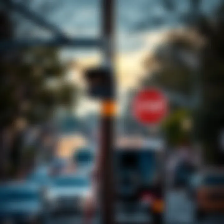 An AI-powered stop sign camera installed at an intersection in Takoma Park, observing vehicles and ensuring compliance with traffic regulations.