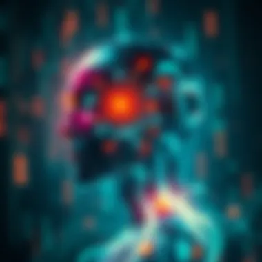 A visual representation of AI superintelligence, showing a robotic head with glowing circuits, surrounded by binary code and futuristic elements, symbolizing the hype and limitations of artificial int...