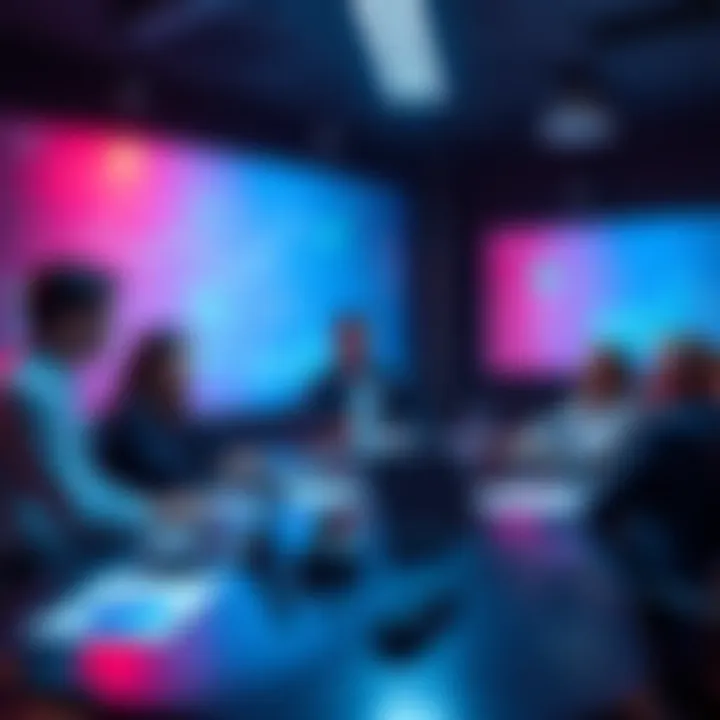 Group of industry experts discussing AI efficiency at a conference table with laptops and charts around them