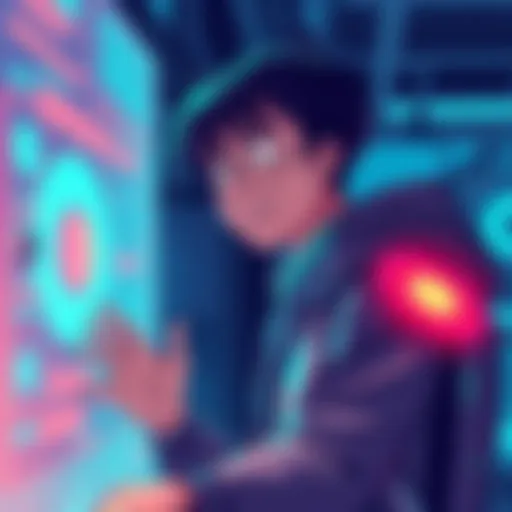 AI System Error An illustration depicting a frustrated person interacting with a malfunctioning AI system, showing signs of confusion and concern.