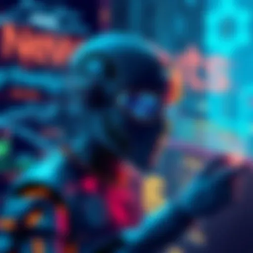 An illustration of an AI-driven news agent generating technology news with text and graphics around it