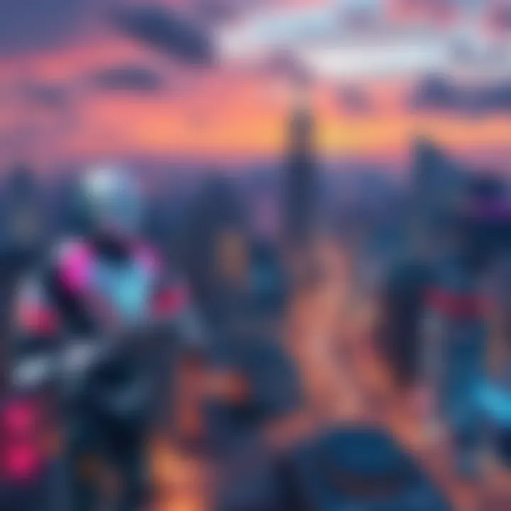 AI Technology in 2026 A futuristic city skyline with advanced AI technology and robots integrated into everyday life, showcasing various industries like healthcare, finance, and transportation.
