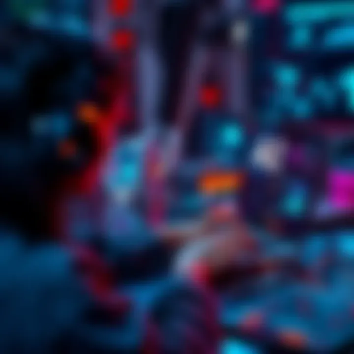 A person working on a laptop with AI-related graphics on the screen, symbolizing the impact of AI on business efficiency and competition.