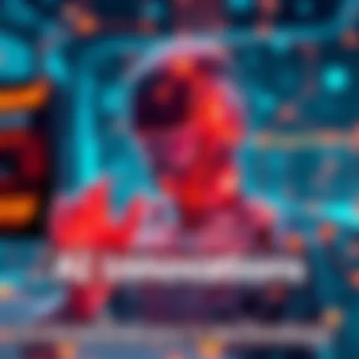 A futuristic illustration showing a person interacting with AI technology, highlighting the connection between humans and machines.