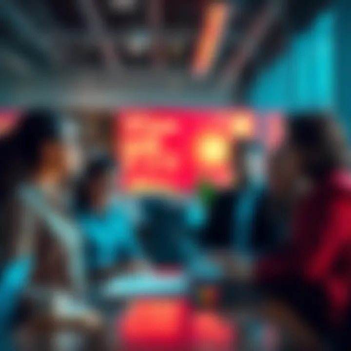 A group of diverse people discussing AI innovations and their impact on careers in a modern office setting.