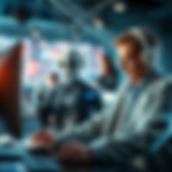 A collage of an accountant and a lawyer working with AI systems, showing a robot assisting in tasks