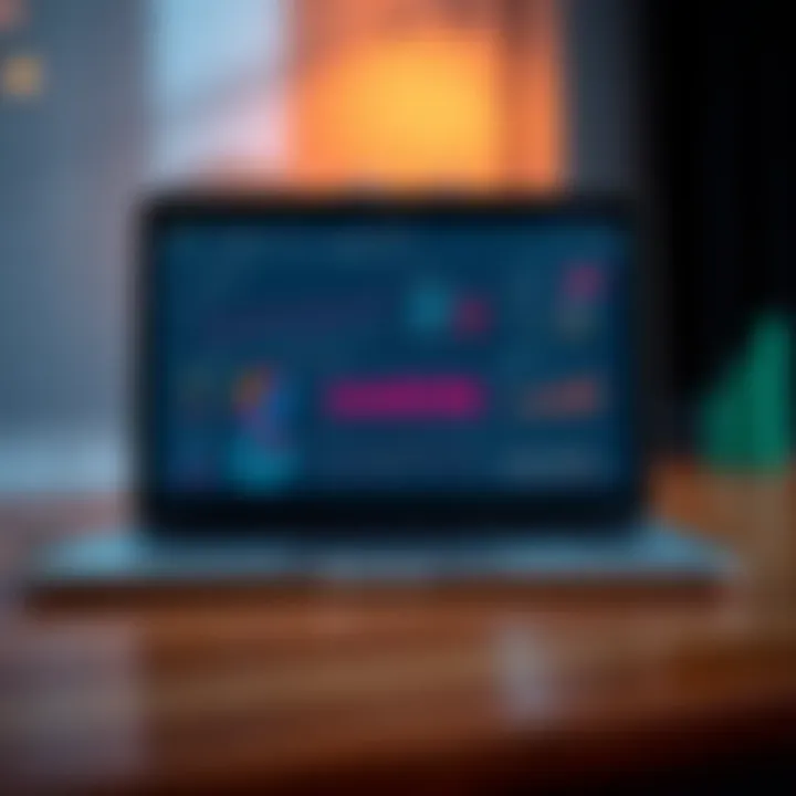 A laptop displaying an AI tool transforming a detailed report into a concise executive summary, with charts and graphs in the background.