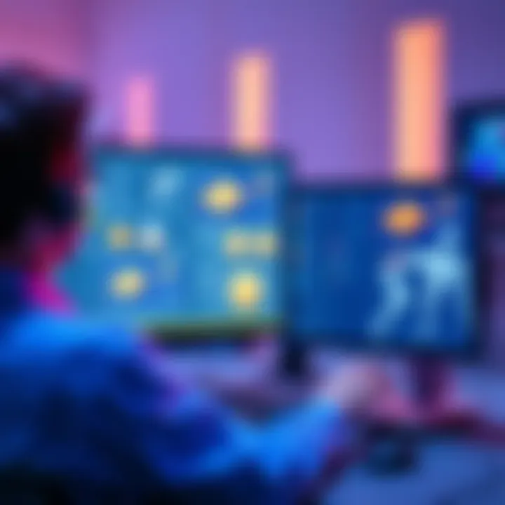 A person using AI software on a computer to create 3D models in Blender, with digital designs displayed on the screen.