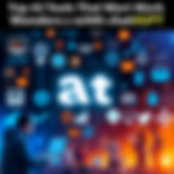 AI Tools with chatGPT A collage of various AI tools icons alongside chatGPT's logo with people using technology at work and home.