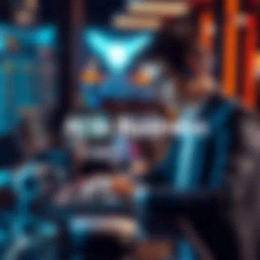 AI Tools in Business A businessperson working with AI software on a laptop, focusing on content creation and time-saving tasks.