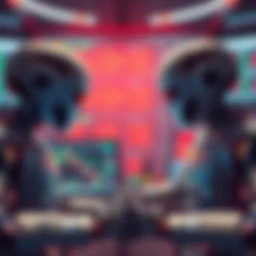AI Trading Agents A futuristic image showing humanoid robots analyzing stock charts on screens, symbolizing the rise of AI in trading.