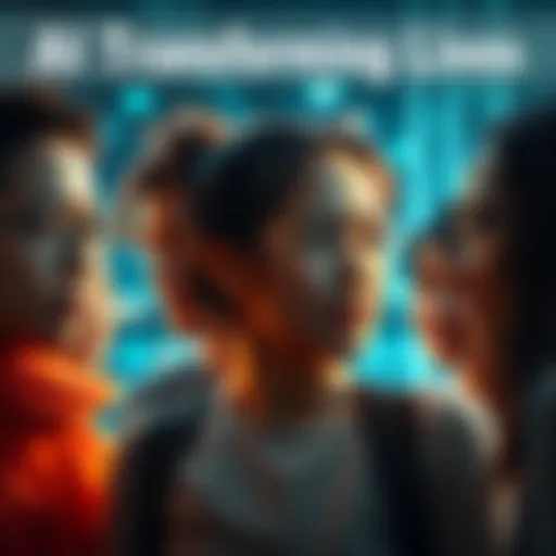 A diverse group of people sharing their personal stories about how AI has improved their daily lives, showcasing innovation and positive change.