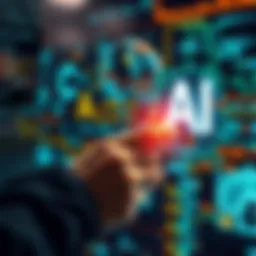 A person interacting with a digital interface displaying mathematical formulas and AI elements.