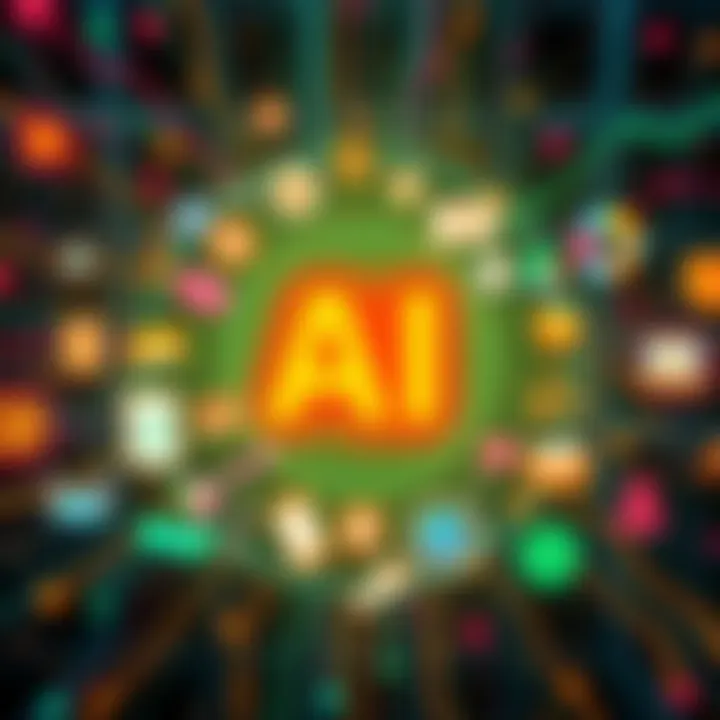 A graphic showing various icons representing AI technologies and applications, highlighting the rise of large language models in society and technology.