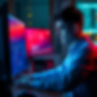 A person analyzing AI guidelines on a computer screen with a thoughtful expression