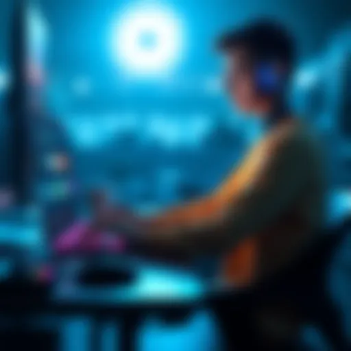 A casual user sitting at a desk, browsing different AI platforms on a laptop, looking focused and engaged.