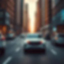 An AI-driven vehicle navigating a busy city street with no human driver in sight