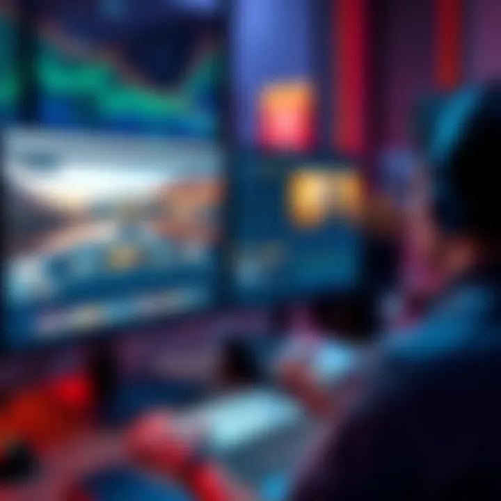 A person editing a video using AI tools on a computer with video clips and voice features visible on the screen.