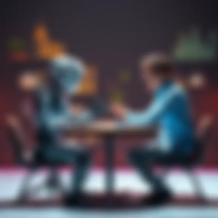 A robot and a human sitting at a table, discussing ideas, symbolizing the gap between AI-generated content and human creativity.