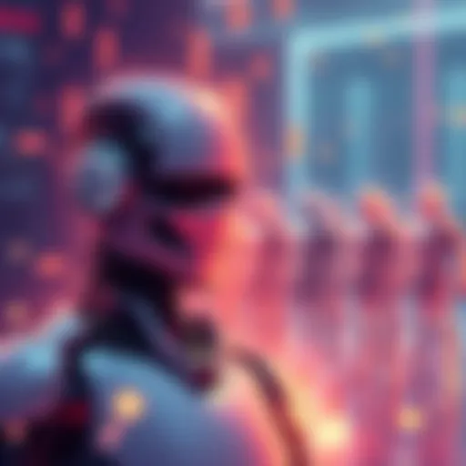 An illustration showing a robot alongside human figures, symbolizing the gap between AI decision-making and human choice.