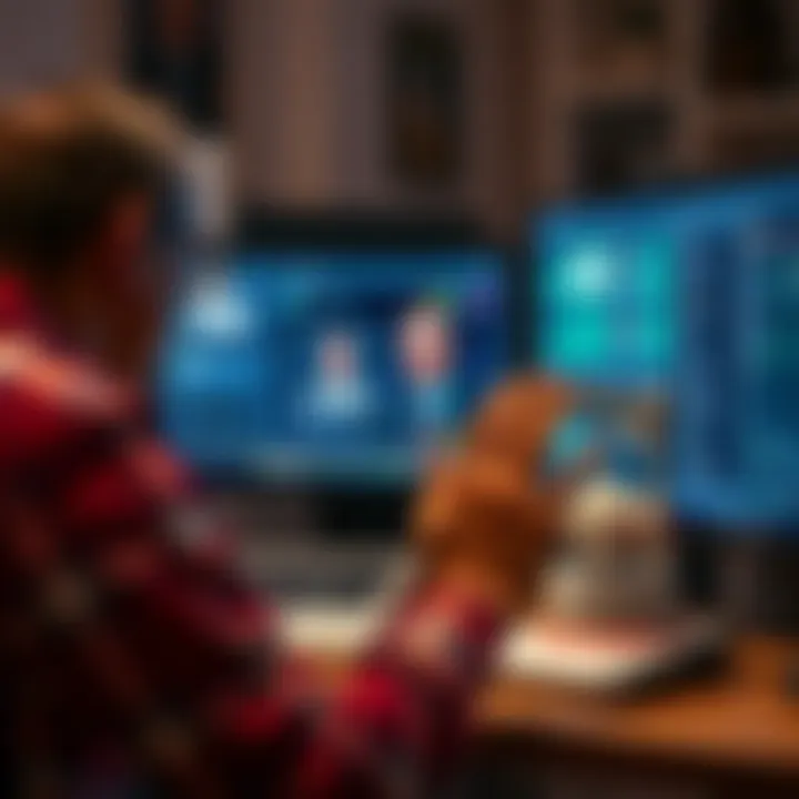A person comparing an AI assistant on a screen with a traditional automation tool on a desk