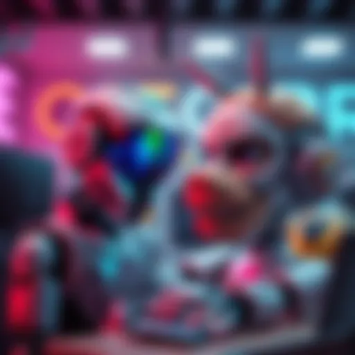 A colorful AI Vtuber in a virtual setting alongside a lifelike animatronic character, showcasing creativity and technology