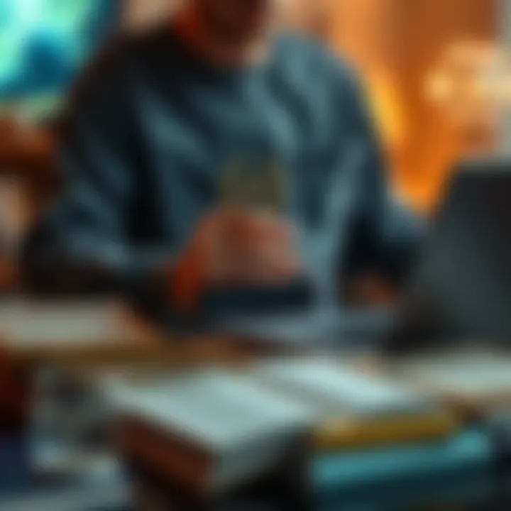 A person holding an award surrounded by books and a laptop, symbolizing AI's impact on storytelling