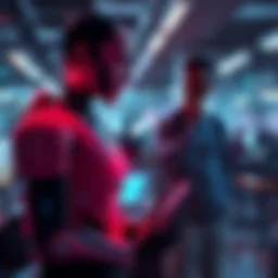 A scene showing a robot and a person in an office setting, illustrating the impact of AI on jobs
