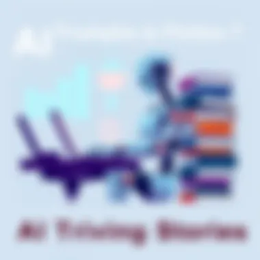 An illustration of a robot sitting at a desk, typing on a laptop with a stack of books around it, symbolizing AI's role in fiction writing.
