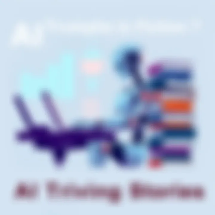An illustration of a robot sitting at a desk, typing on a laptop with a stack of books around it, symbolizing AI's role in fiction writing.