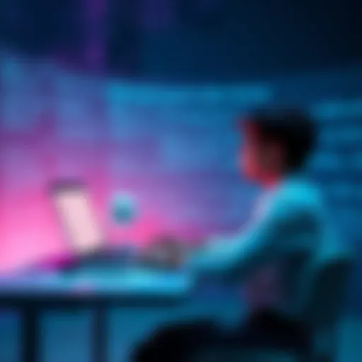 A person sitting at a desk with a laptop, looking thoughtfully at a page filled with text, symbolizing creativity and AI in storytelling.