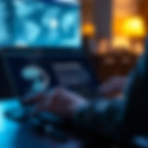 AI Writing Tools with Text Editor A person using an AI writing tool on a laptop, showing text generation on the screen