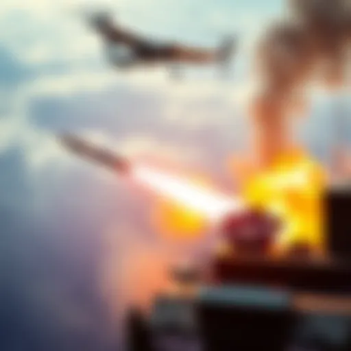 A military air defense system launching a missile to intercept a drone, illustrating the battle between air defense and drone technology.