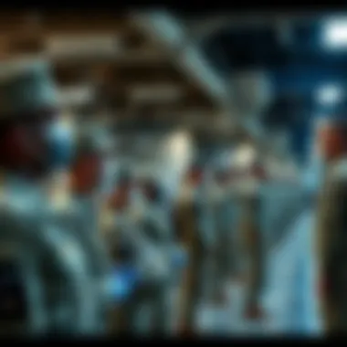 Group of Air Force recruits lined up to receive their flu vaccinations at a military facility