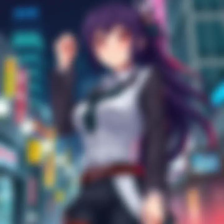 Akeno Himejima stands confidently, showcasing her charm as an anti-heroine with a captivating smile and striking outfit