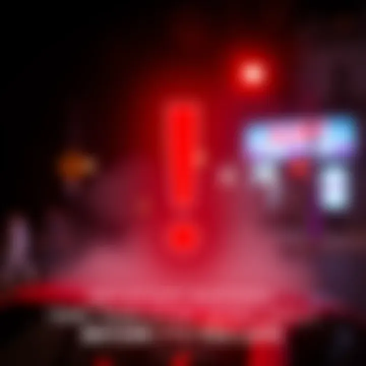 A red alert symbol with an exclamation mark, representing a warning for safety and awareness during alarming times.