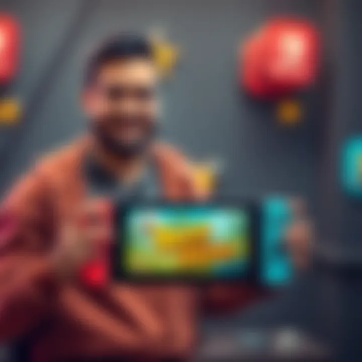 Ali presenting The Bee Hive Ali, a solo game developer, smiling while showcasing his indie game The Bee Hive on a Nintendo Switch.