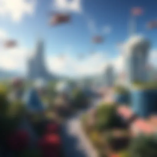 A vibrant futuristic city with greenery, flying vehicles, and imaginative architecture representing a hopeful future.