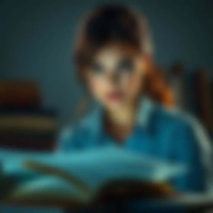 A woman looking concerned while reviewing public domain documents and books, representing struggles with content use.