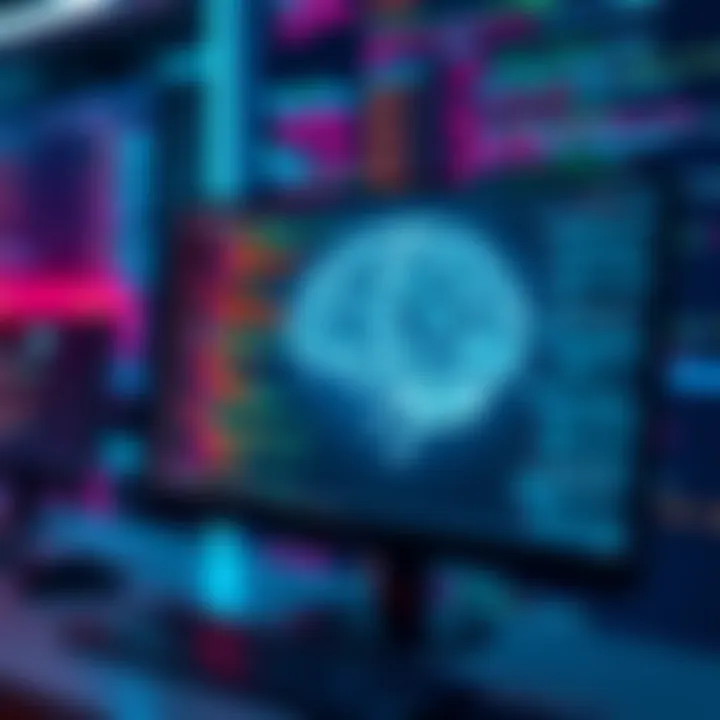 A computer screen displaying complex code with a digital brain overlay, symbolizing AI advancements in programming