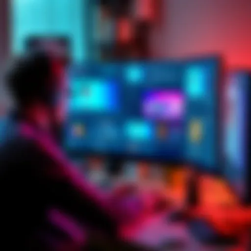 Freelancer exploring different model UIs on a computer with multiple screens showing various platforms
