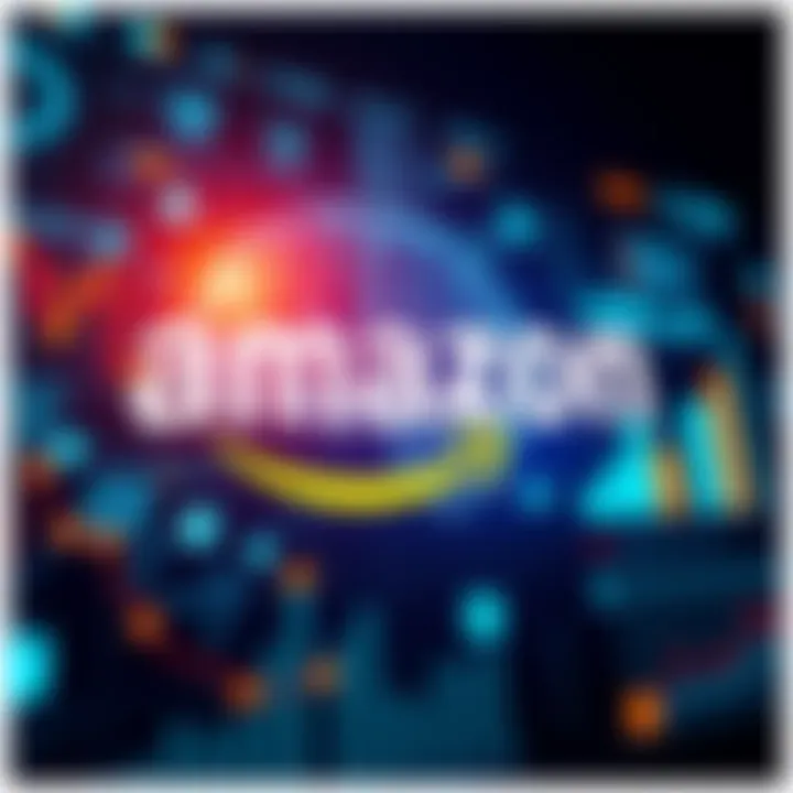 Amazon AI Success An Amazon logo with artificial intelligence icons and data charts in the background, symbolizing its leadership in AI technology.