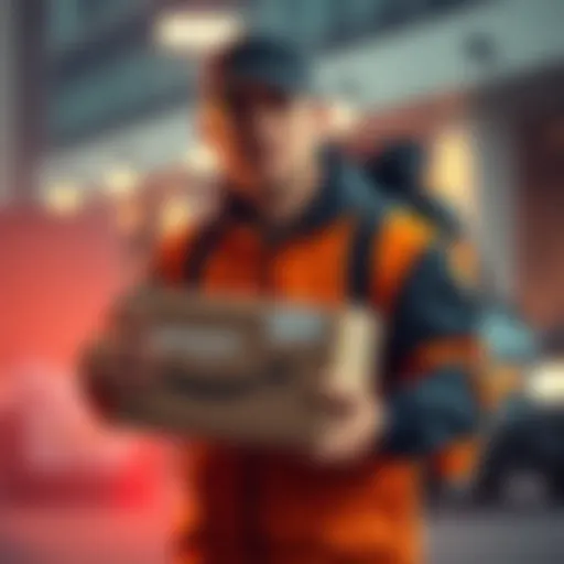 Amazon delivery driver holding a package, ready to deliver it to a customer